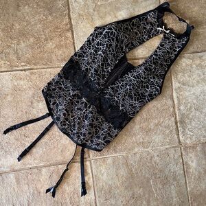 Victoria's Secret Black Lace Halter Bustier with Garter Detailing